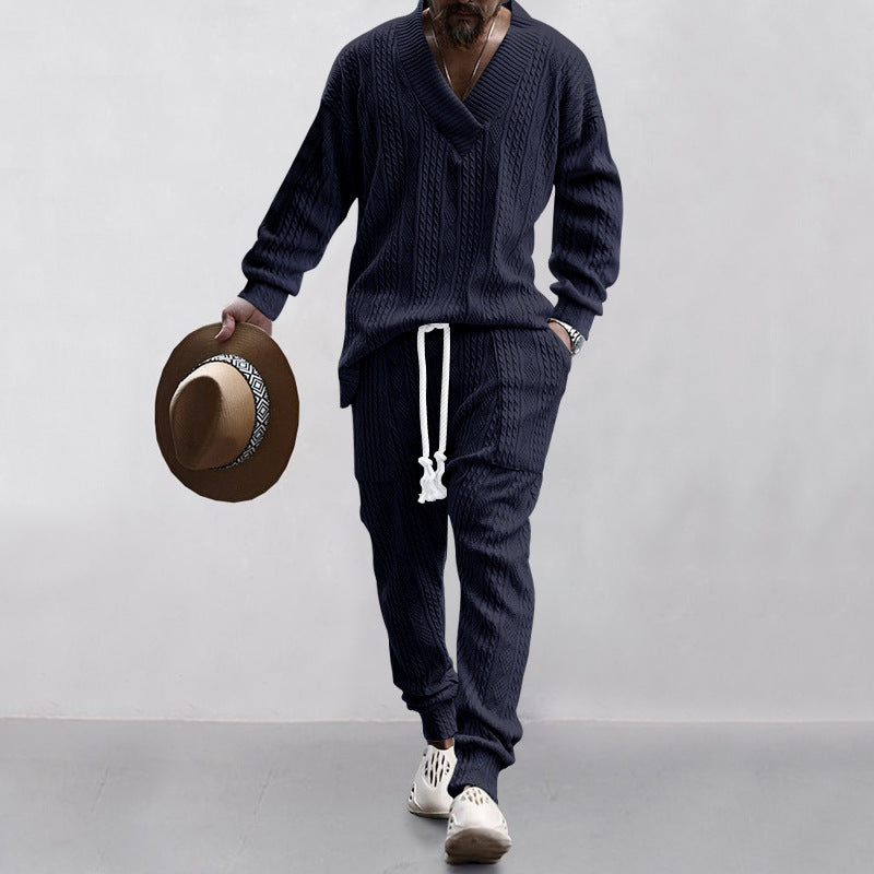 Men's V-Neck Jacquard Knitwear & Casual Sports Suit  Fall/Winter Fashion