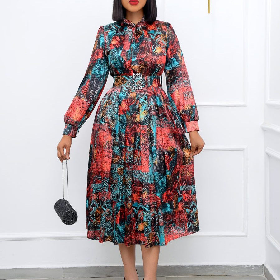 Elegant High-Waist Print Banquet Dress (On Hand)