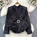 High-End Rose Pink Waist Tie Shirt