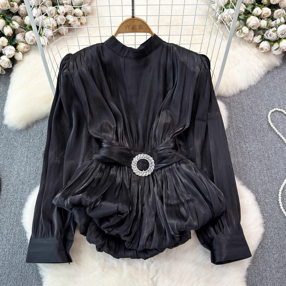 High-End Rose Pink Waist Tie Shirt