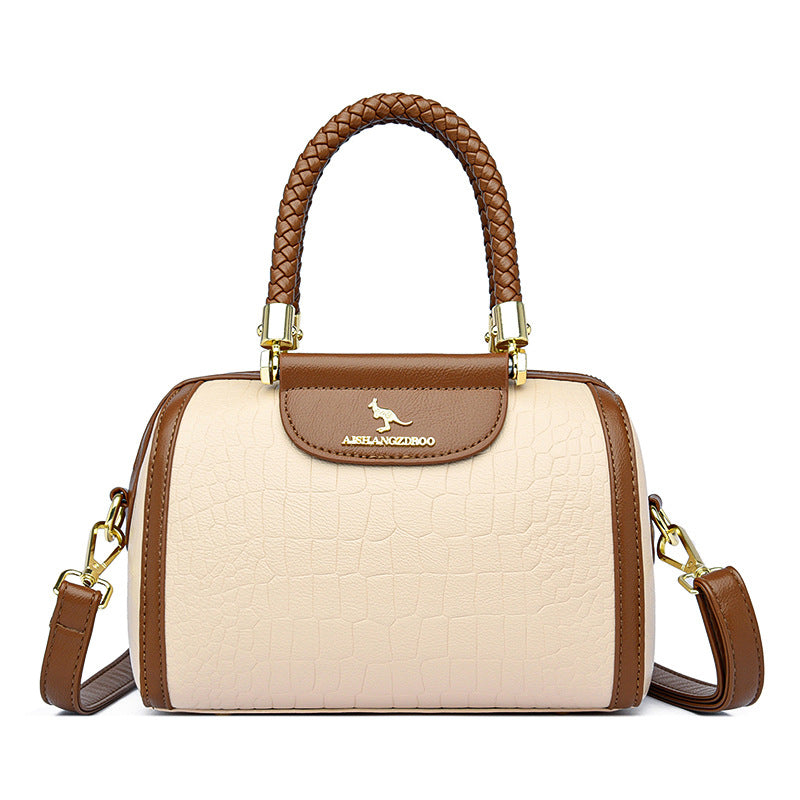 Contrasting crocodile print pure leather hand and shoulder women's bag