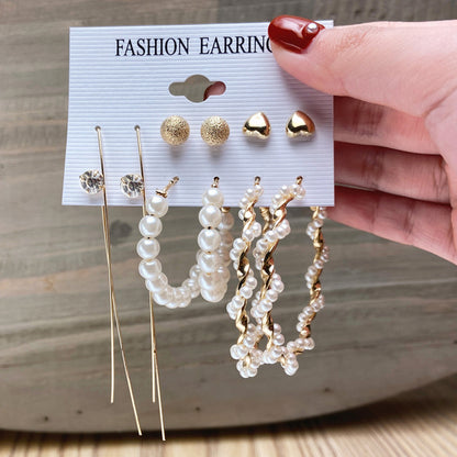 Set Pearl Crystal Stud Earrings