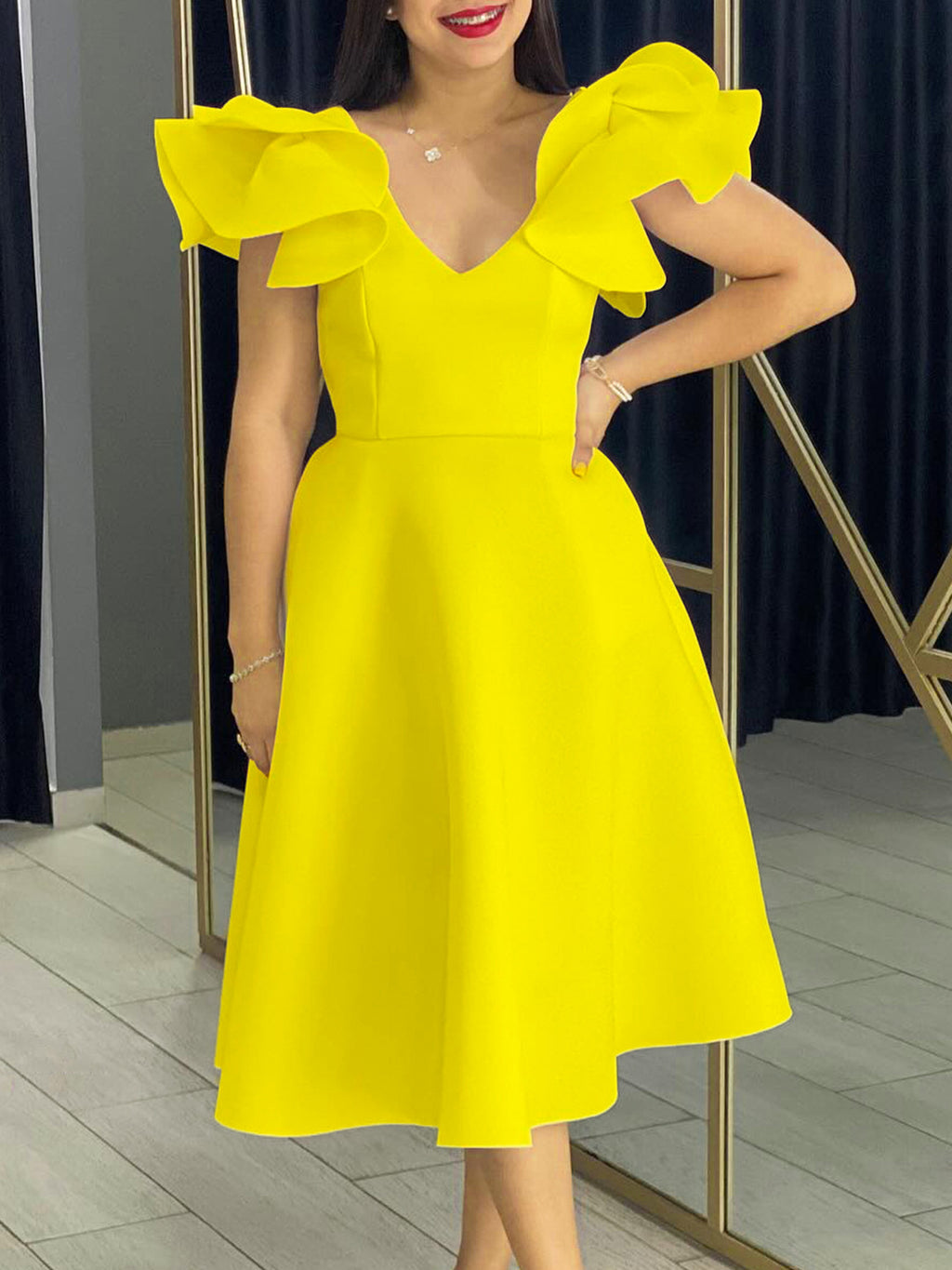 Women's Summer Ruffle High Waist A-Line Party Dress