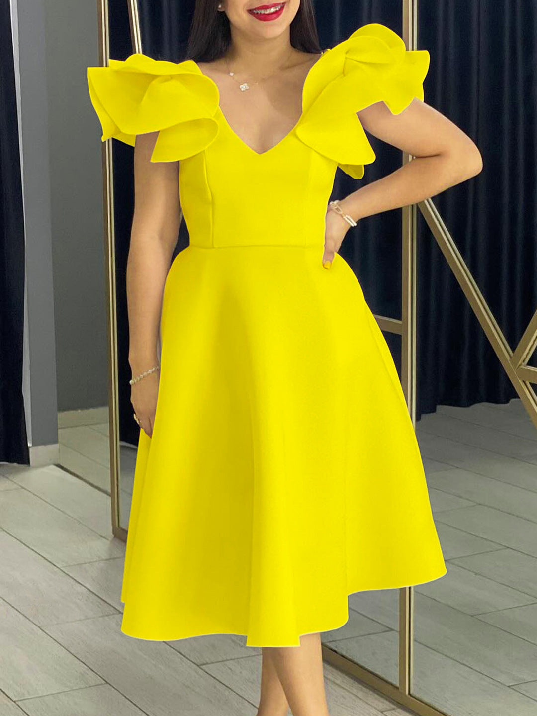 Women's Summer Ruffle High Waist A-Line Party Dress