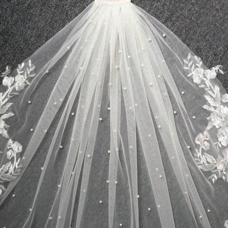 Pearl Embroidered Short Bridal Veil