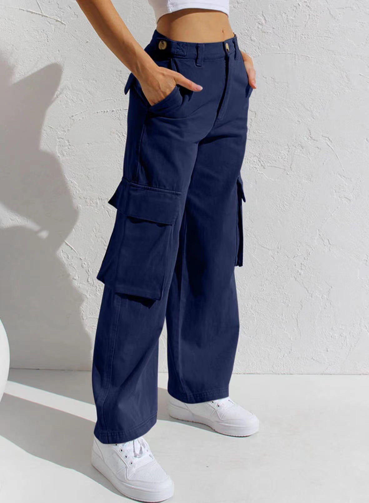Multi-color straight pocket cargo trousers women