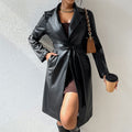 Women's PU long sleeve women's decoration body long windbreaker jacket