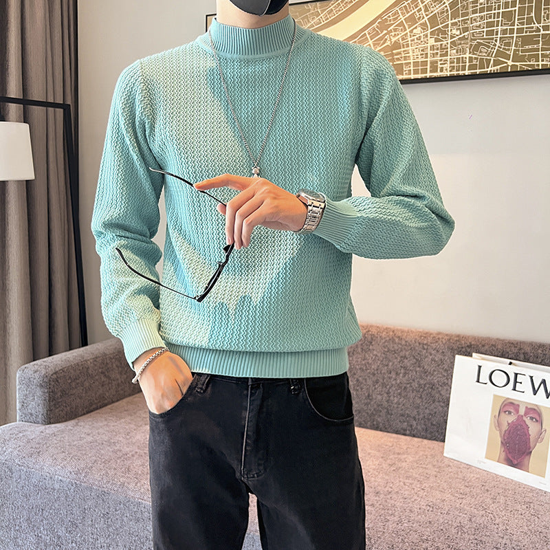 Men’s Solid Color Semi-Turtleneck Sweater