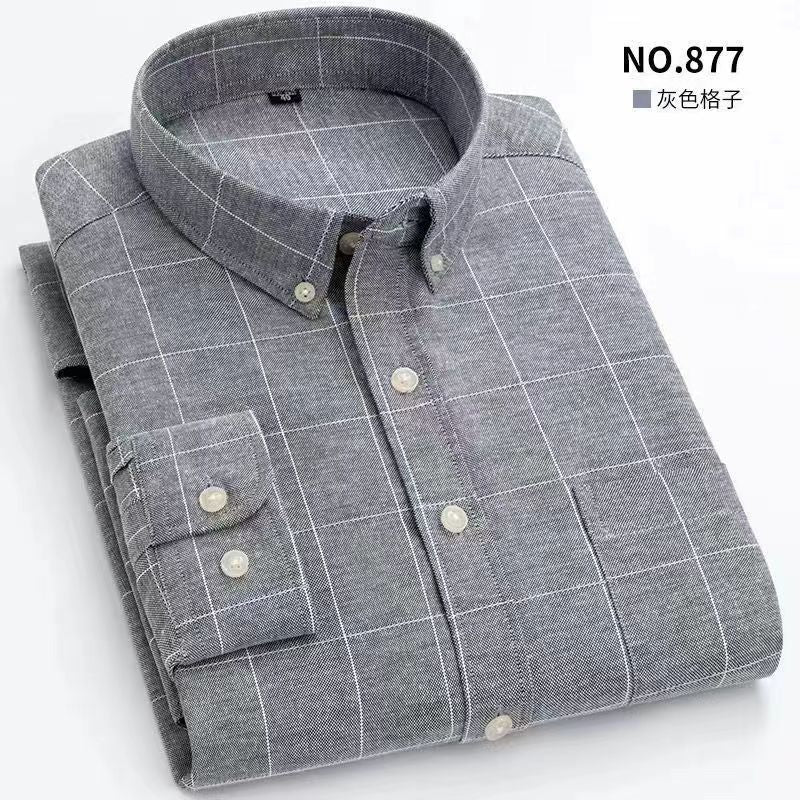 Men’s Solid Color Oxford Cotton Long-Sleeve Shirt