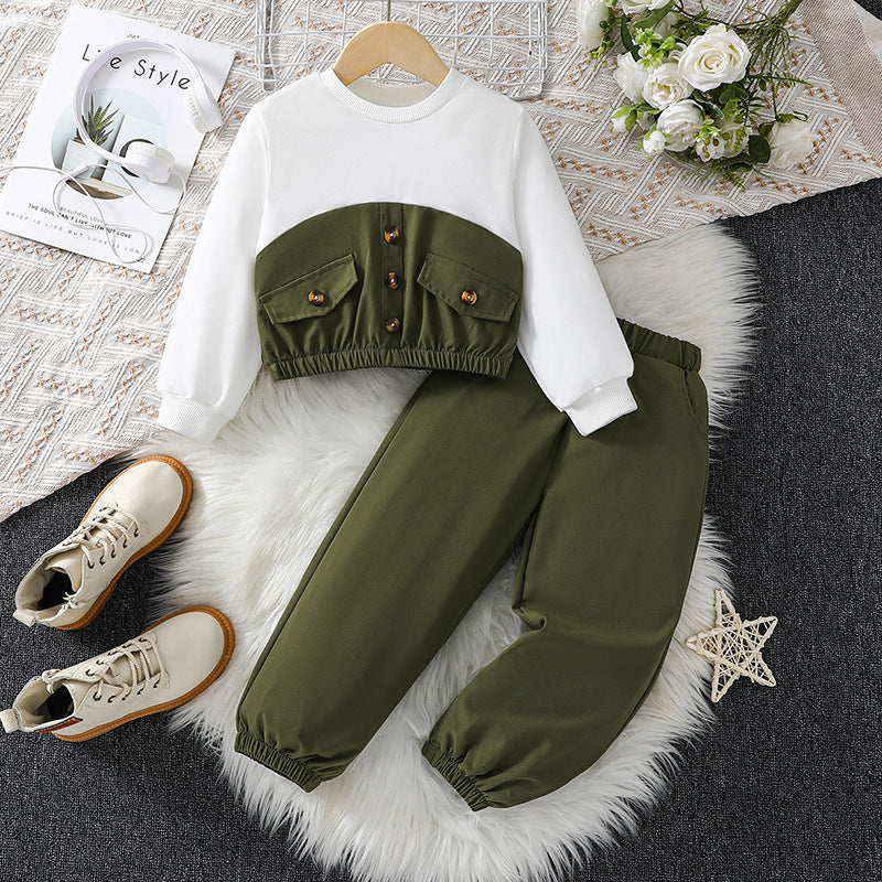 Girls' Army Green Sweatshirt Set