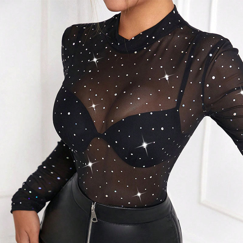 Sexy punch sequins - long-sleeved women's tops