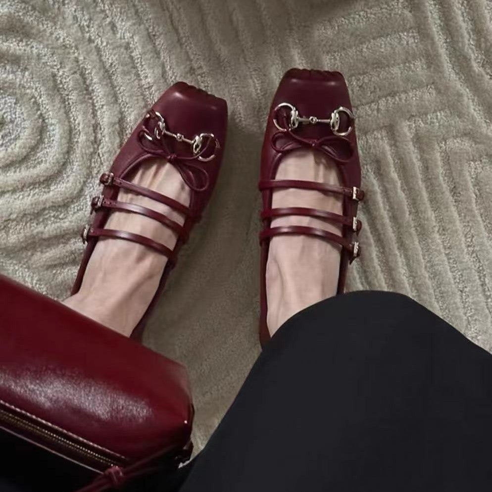 Sheepskin Horsebit Ballet Flats  Retro Little Red Mary Jane Shoes