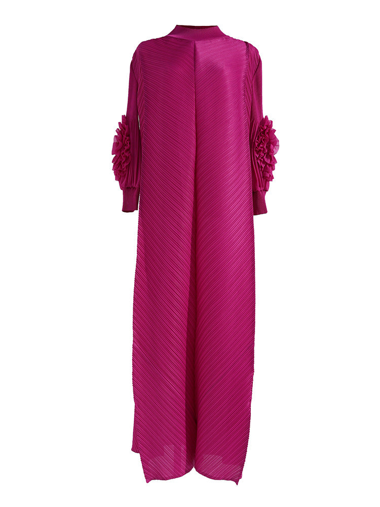 Womens Pleated Maxi Dress  Elegant Loose Fit