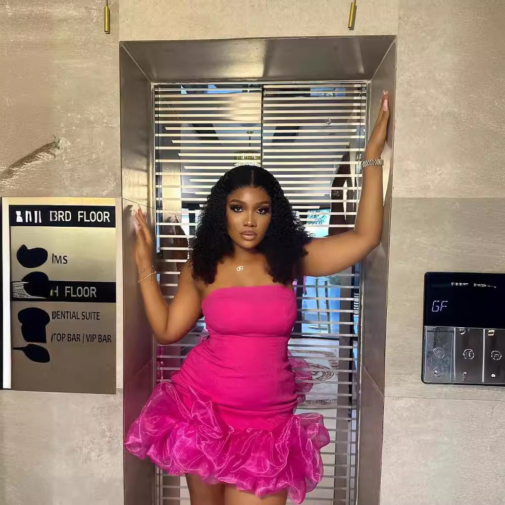 Ruffle Bandeau Sleeveless Slim Dress for Women