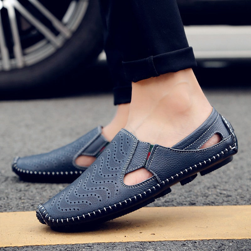 Mens Summer Breathable Toe-Wrapped Sandals  Casual Slip-On Driving Shoes