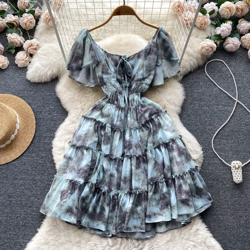 Summer new light luxury short waist dress