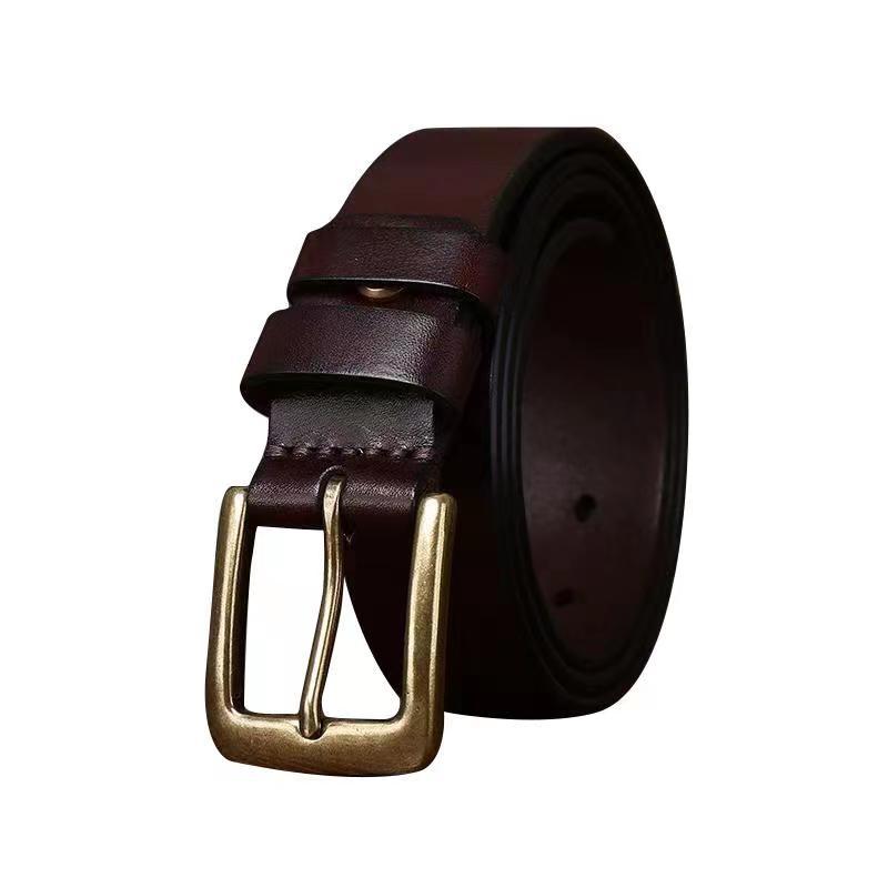 Men’s Genuine Leather Belt with 3.3 cm Pure Copper Pin Buckle