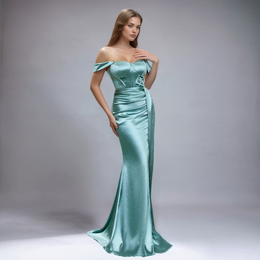 Solid Color Cross-Border Mermaid Evening Dress with Slit