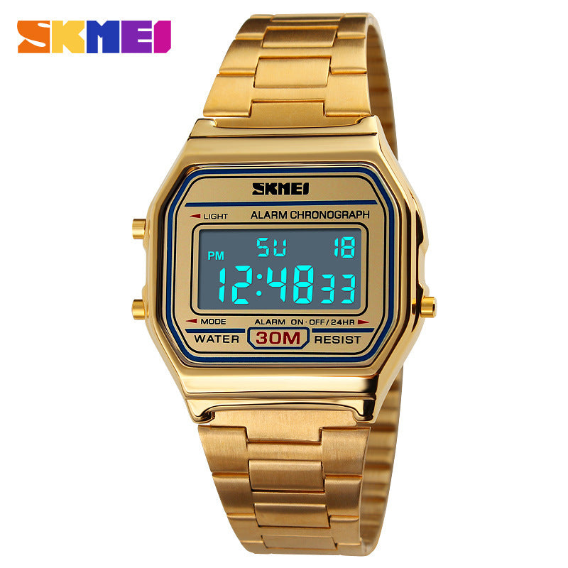 Mens Vintage Square Alloy Watch  Waterproof Steel Band Thin Fashion Electronic Watch