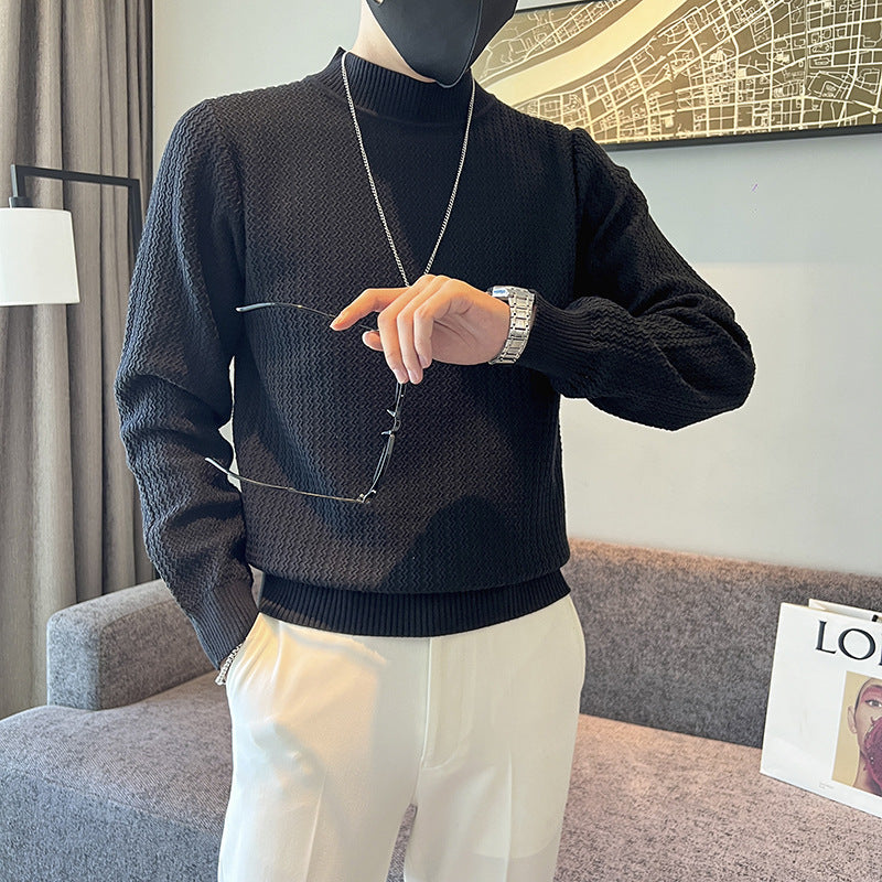 Men’s Solid Color Semi-Turtleneck Sweater