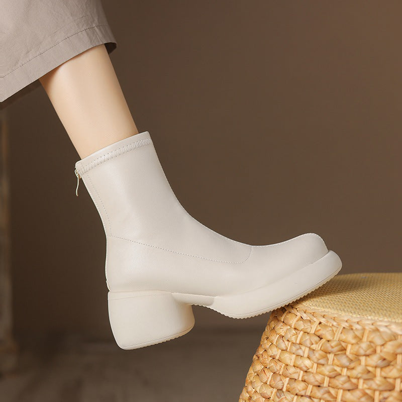 Women's Thick Sole & Heel Elastic Skinny Boots  High-Heeled, Simple Style