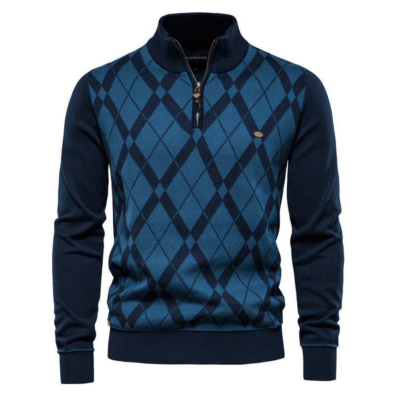 Mens Korean Style Color Block Knit Sweater Jacket