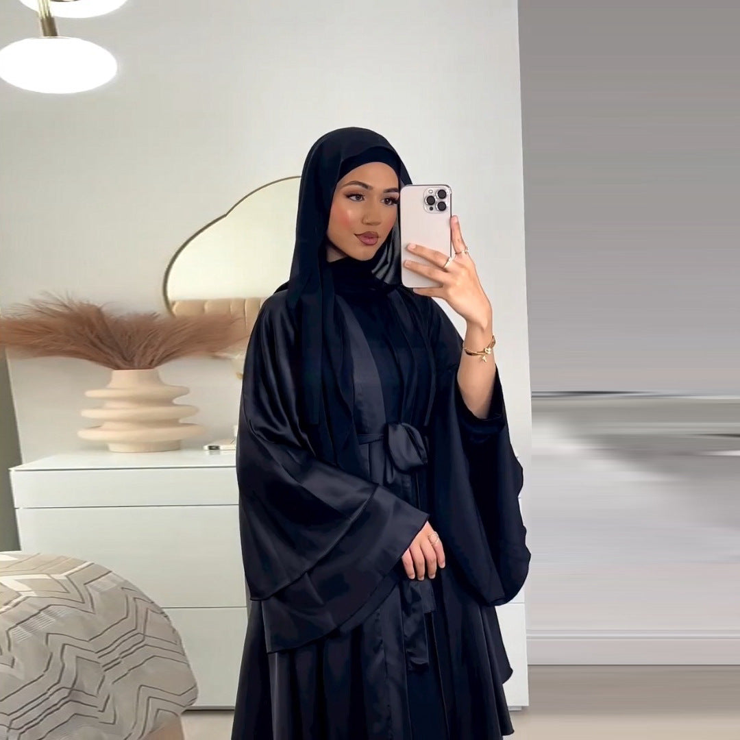 Muslim fashion solid color robe Abaya wears cardigan