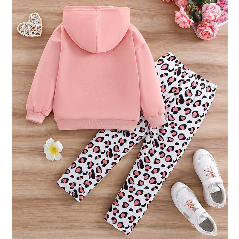 Pink Cat-Print Hoodie Set