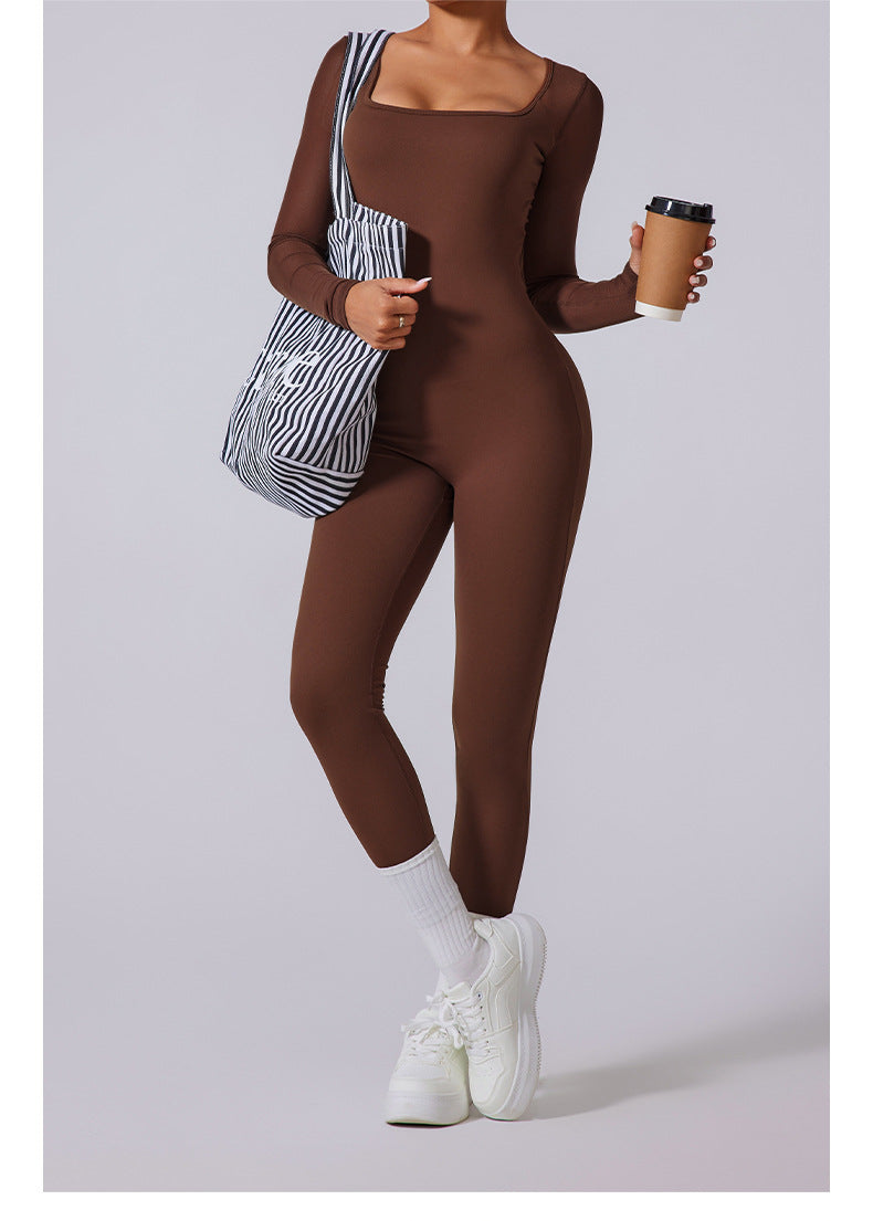 Mesh-Back Long-Sleeve Jumpsuit