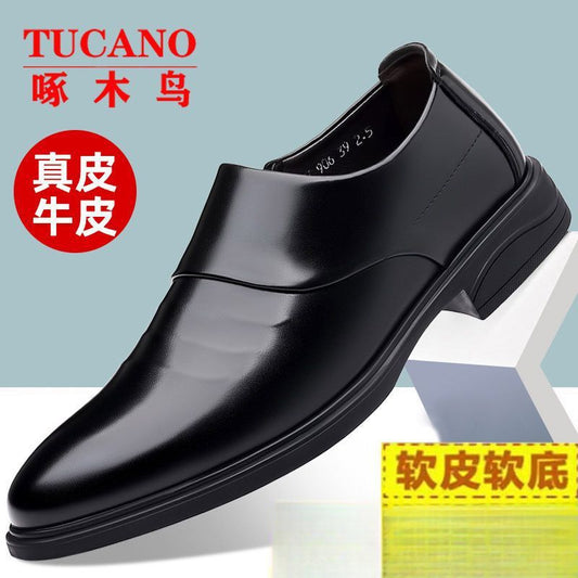 Mens Spring 2026 Leather Business Casual Formal Shoes  British Style Black Dad Shoes