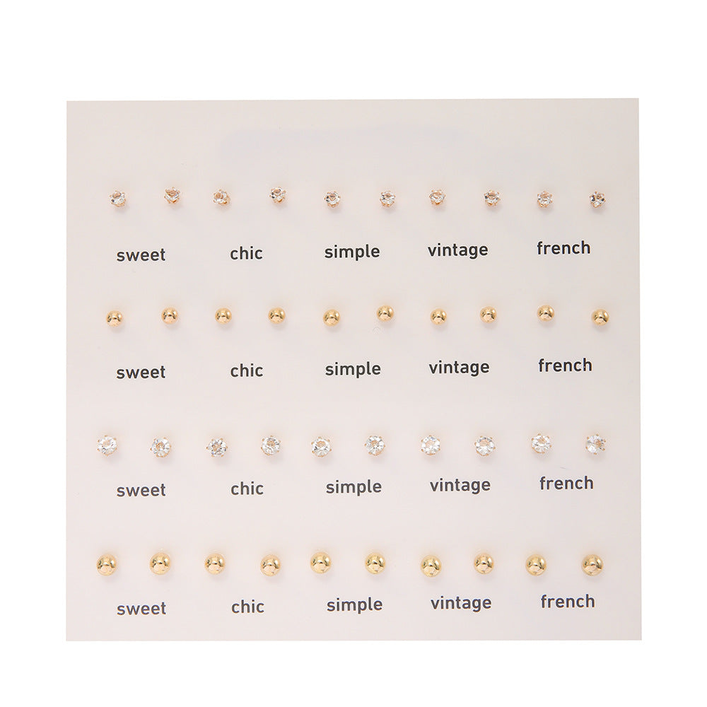 Simple Color Pearl Stud Earrings Set - 36 Pairs