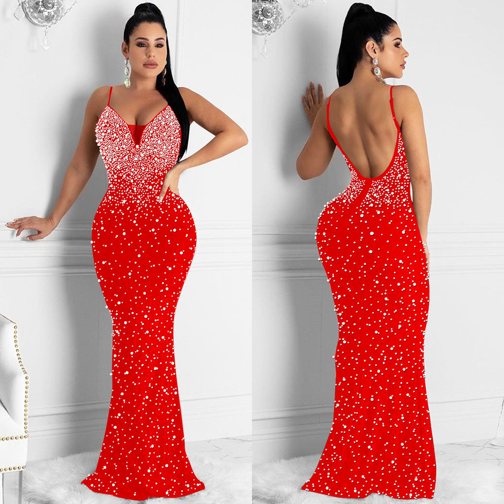 Hot Diamond Sexy Suspenders Sleeveless Long Dress