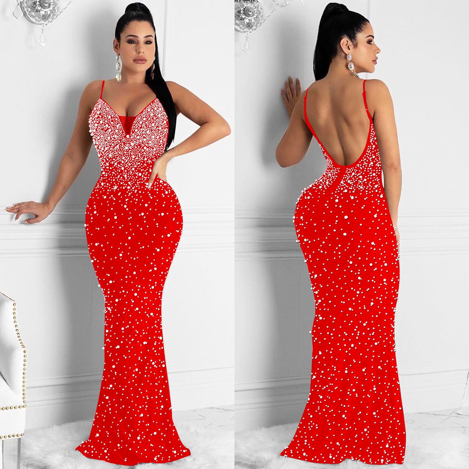 Hot Diamond Sexy Suspenders Sleeveless Long Dress