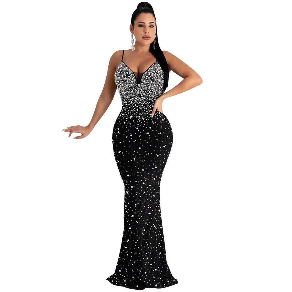Hot Diamond Sexy Suspenders Sleeveless Long Dress