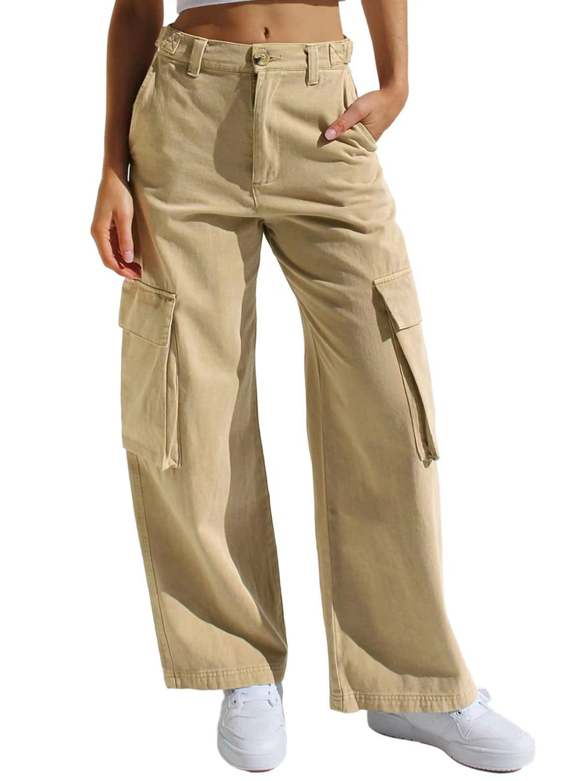 Multi-color straight pocket cargo trousers women