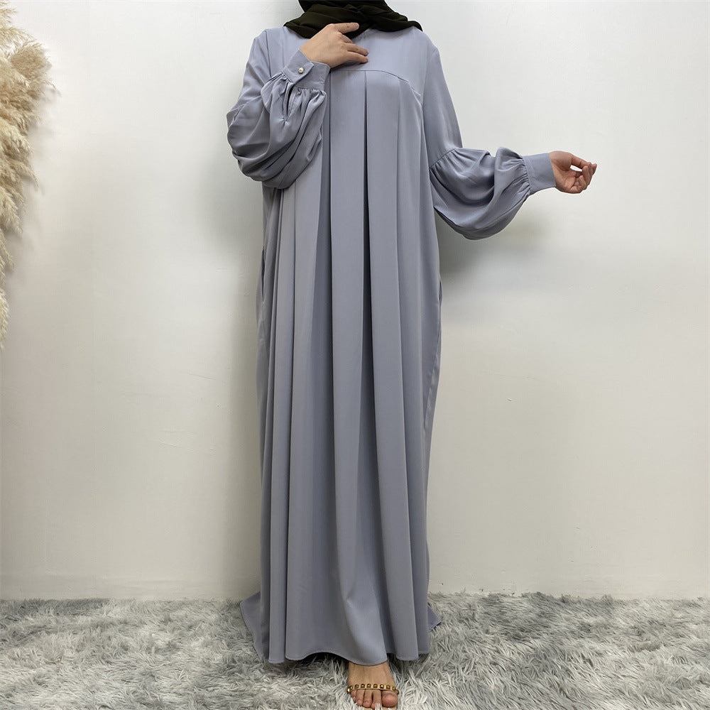 Modest Crew Neck Pleated Abaya Dress