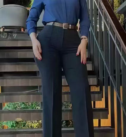 High-Waisted Slim Commuter Straight-Leg Pants
