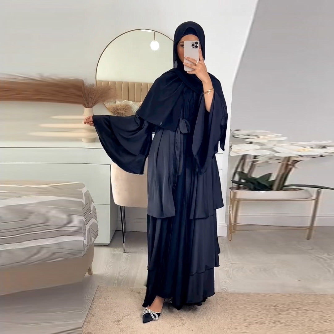 Muslim fashion solid color robe Abaya wears cardigan
