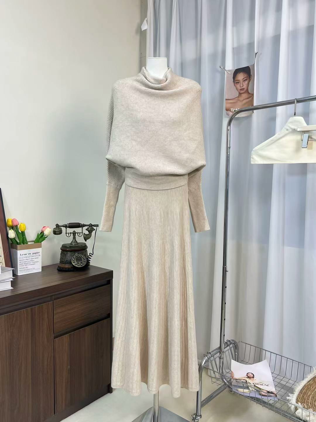 regular Hem Long Skirt & Sweater Set