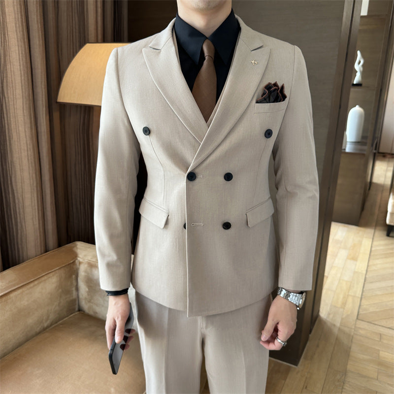 Luxury black double-breasted wedding suit