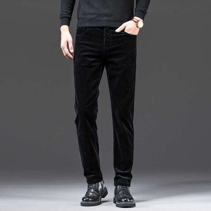 Men’s Corduroy Dad Slacks – Autumn Loose Straight Striped Fleece Trousers (On Hand)