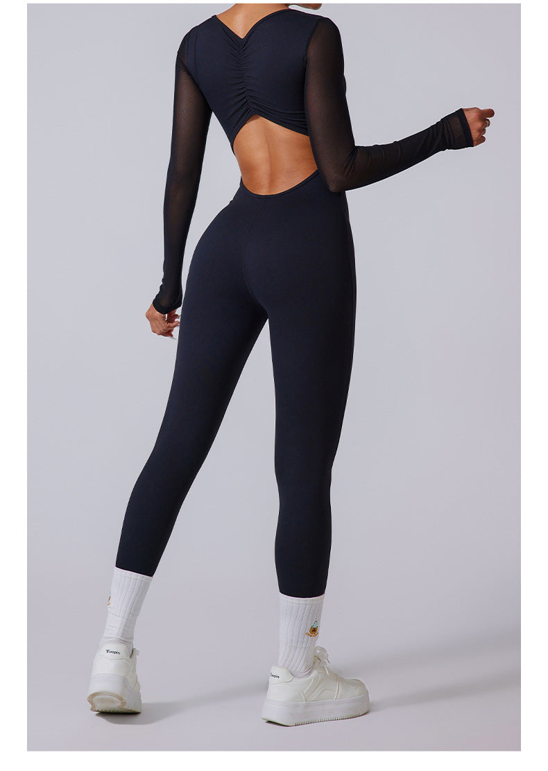 Mesh-Back Long-Sleeve Jumpsuit