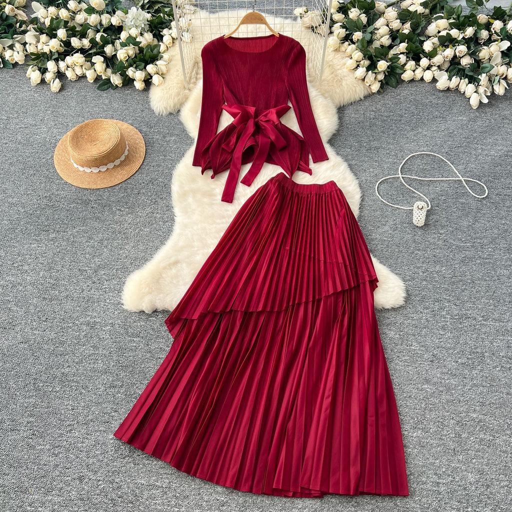 Chic Pleated Two-Piece Set with Tie Waist