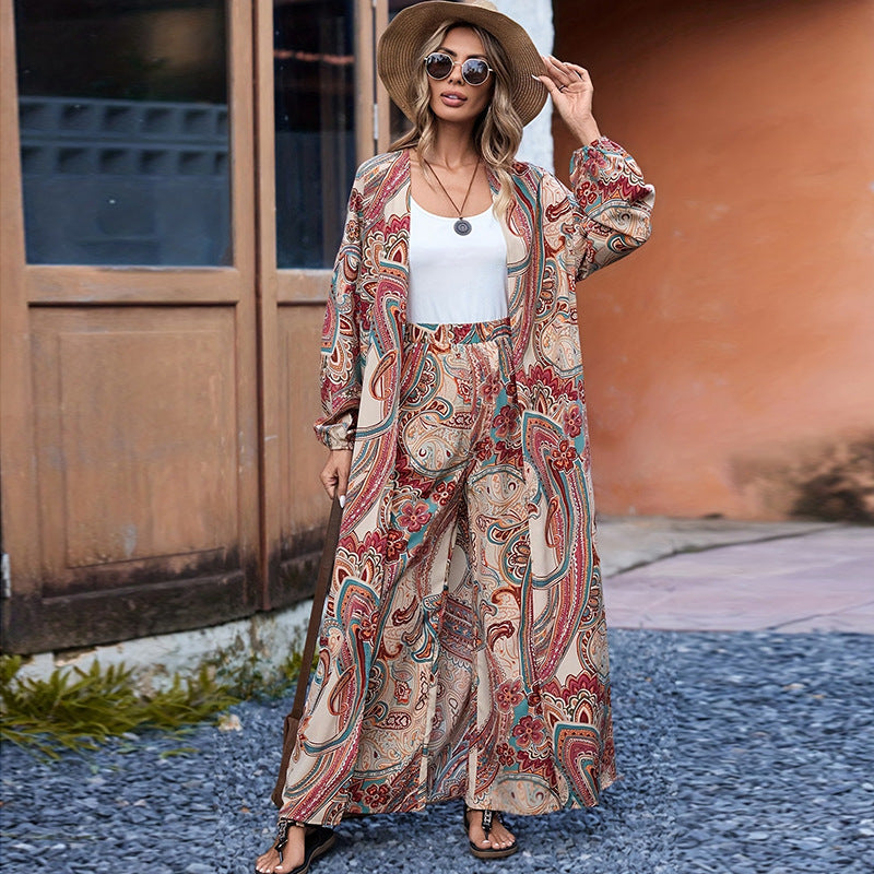 Paisley Print Cardigan & Trouser Set