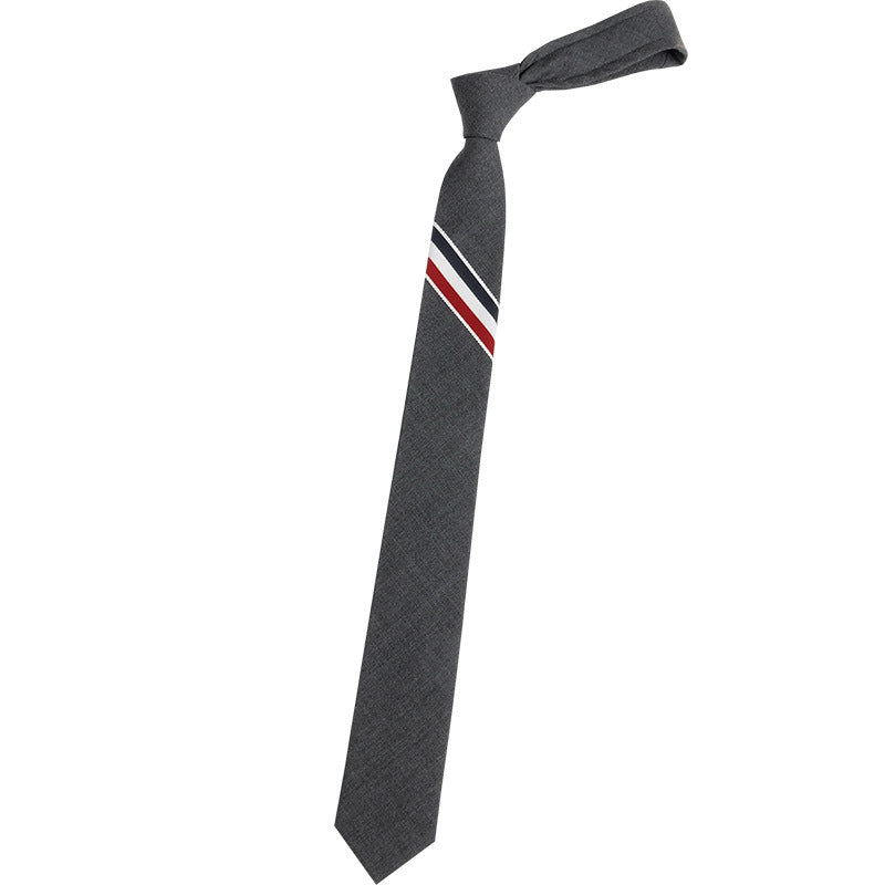 Three-color strip 5cm British gray wool tie