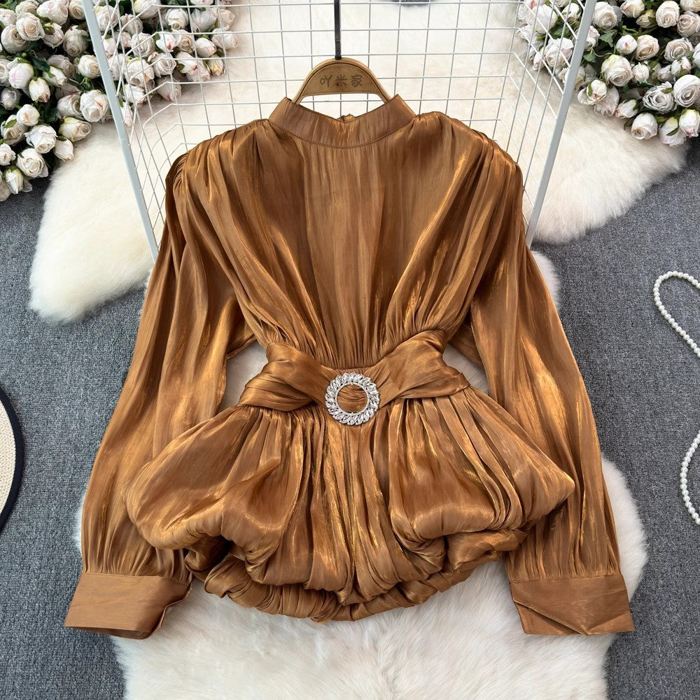 High-End Rose Pink Waist Tie Shirt