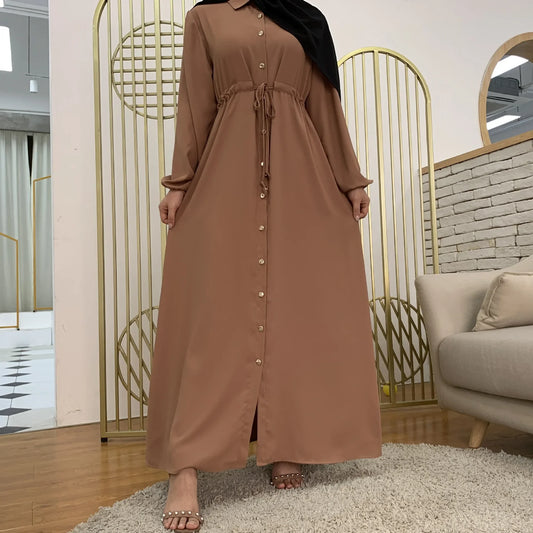 Stylish Muslim Lapel Button-Down Slim Dress