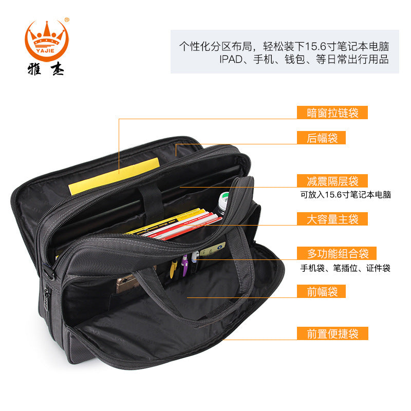 Mens Waterproof Oxford Laptop Briefcase  Large Capacity Business Shoulder Bag