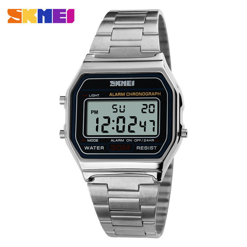 Mens Vintage Square Alloy Watch  Waterproof Steel Band Thin Fashion Electronic Watch