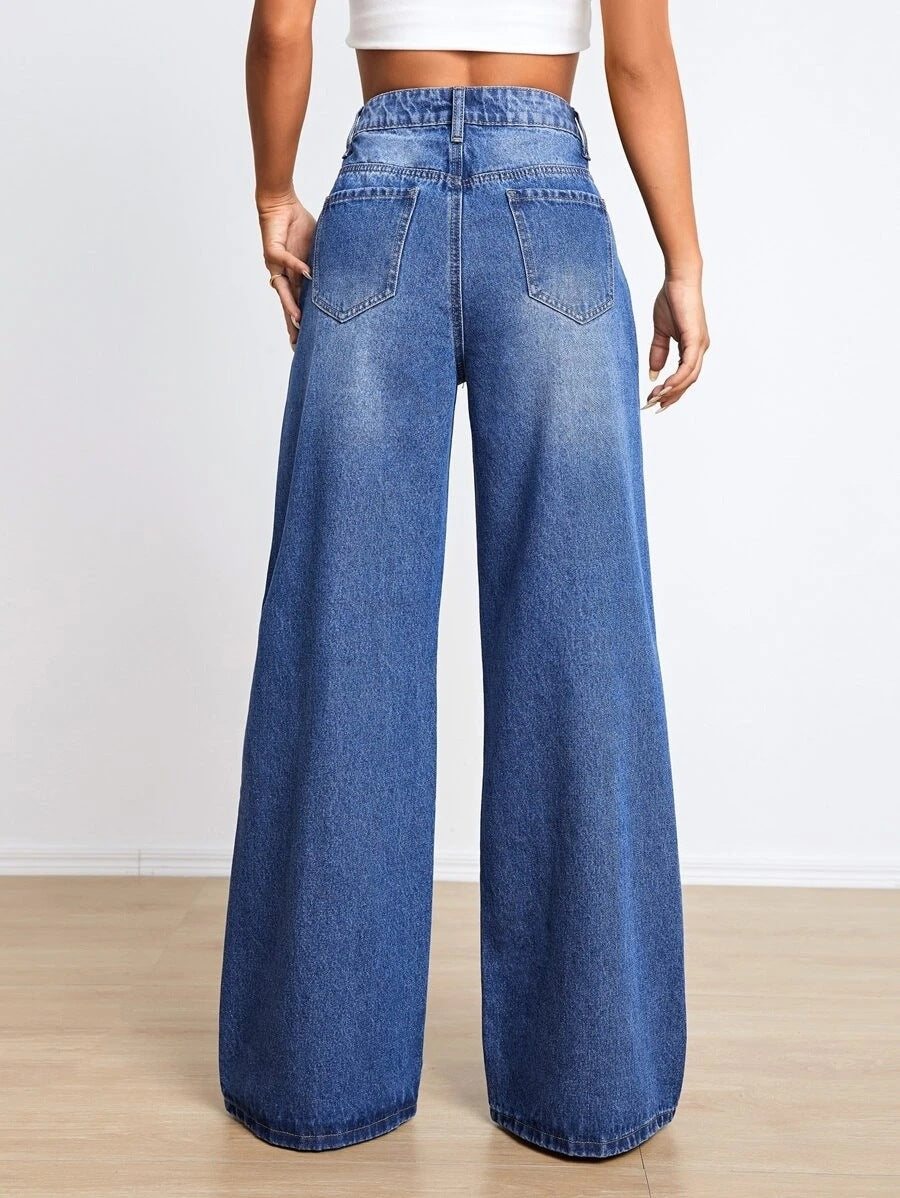 High-waisted ripped, wide-leg pants